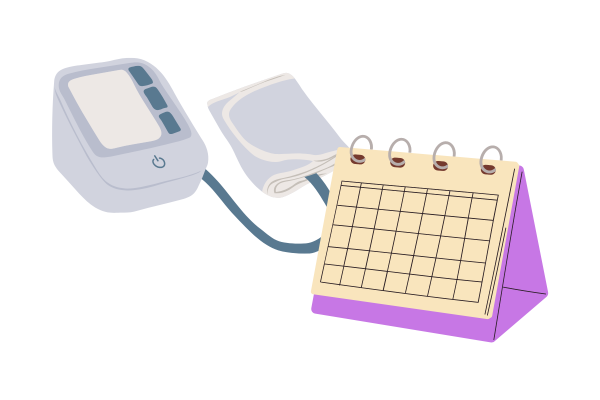 illustrated blood pressure machine next to a calendar.