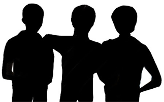 silhouette of three children with their arms around eachother