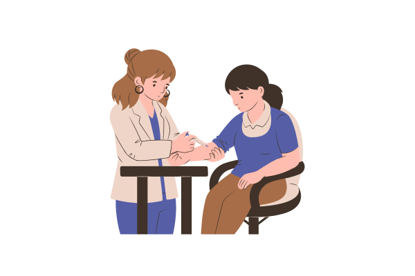 illustration of a healthcare provider taking blood from a patient
