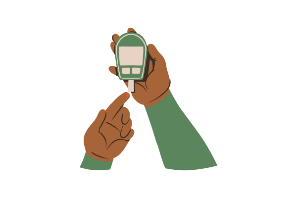 illustration of person using a blood glucose monitor